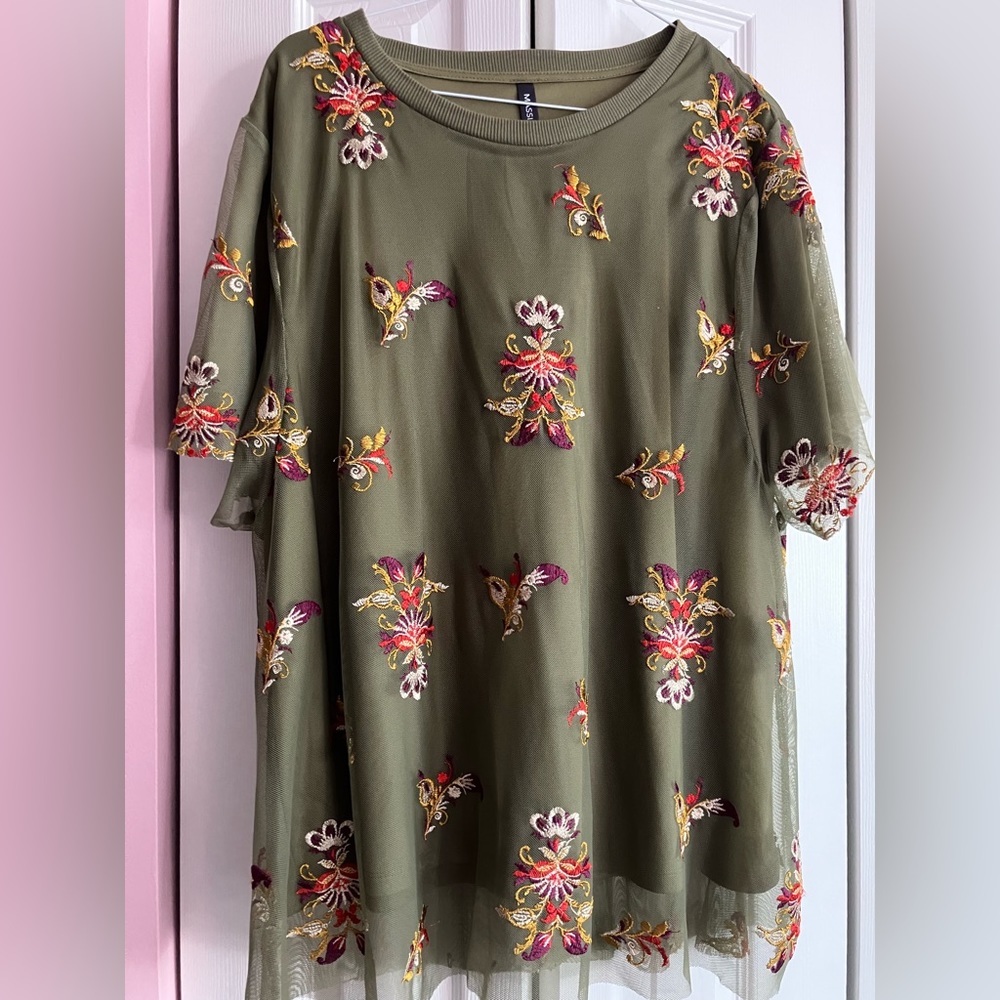 Olive Green Embroidered Blouse